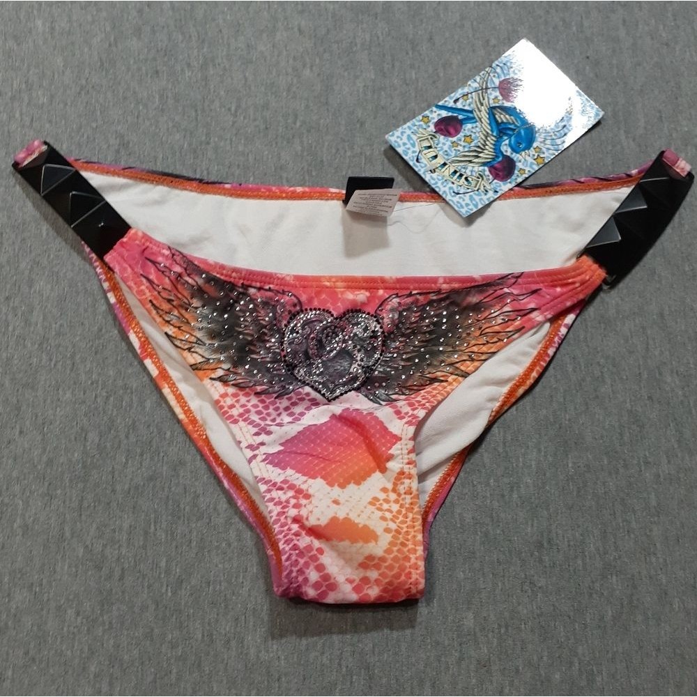 Sinful Neon Snake Print Bikini Bottom Orange Pink White Large NWT